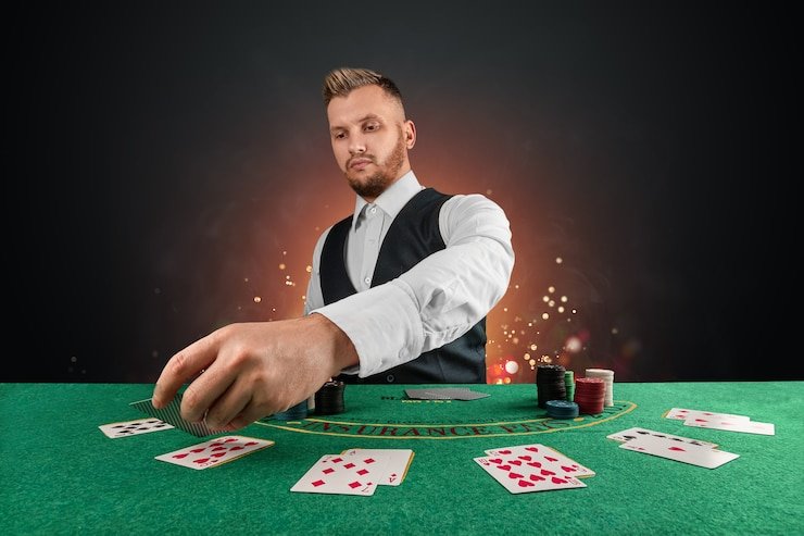 Pemandangan meja live casino dengan pemain aktif